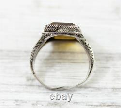 Antique Chinese Export Glass Sterling Silver 925 Ring Filigree Luxury 6-8.5