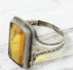 Antique Chinese Export Glass Sterling Silver 925 Ring Filigree Luxury 6-8.5
