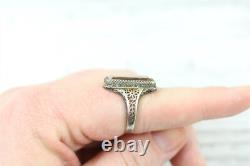 Antique Chinese Export Glass Sterling Silver 925 Ring Filigree Luxury 6-8.5
