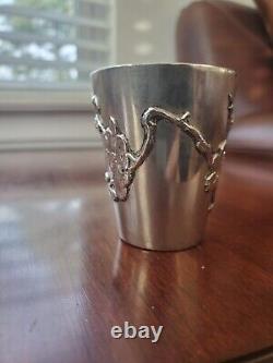 Antique Chinese Export Sterling Silver Floral Shot Glass Cup Toothpick Holder