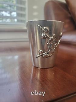 Antique Chinese Export Sterling Silver Floral Shot Glass Cup Toothpick Holder