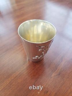 Antique Chinese Export Sterling Silver Floral Shot Glass Cup Toothpick Holder