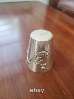 Antique Chinese Export Sterling Silver Floral Shot Glass Cup Toothpick Holder