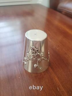 Antique Chinese Export Sterling Silver Floral Shot Glass Cup Toothpick Holder