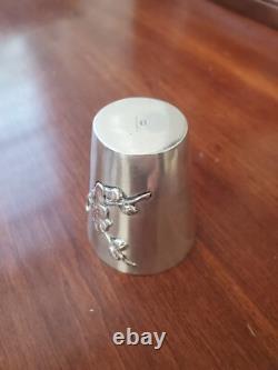 Antique Chinese Export Sterling Silver Floral Shot Glass Cup Toothpick Holder