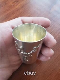 Antique Chinese Export Sterling Silver Floral Shot Glass Cup Toothpick Holder