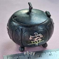 Antique Chinese Silver Salt Shaker Pumpkin Glass Insert Pot Lid Rare Old 36 gr