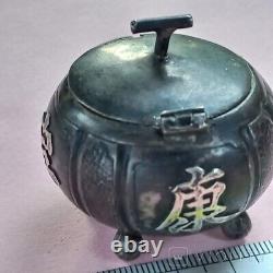 Antique Chinese Silver Salt Shaker Pumpkin Glass Insert Pot Lid Rare Old 36 gr