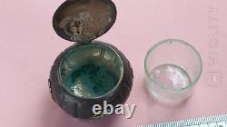 Antique Chinese Silver Salt Shaker Pumpkin Glass Insert Pot Lid Rare Old 36 gr