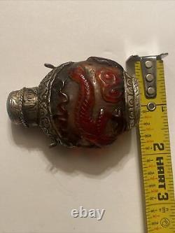 Antique Chinese peking glass & Turquoise Sterling silver snuff Bottle