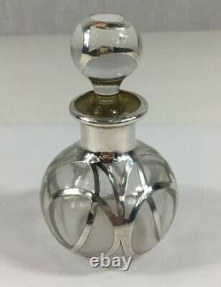 Antique Clear Glass Sterling Silver Overlay Perfume Scent Bottle 9cm In Height