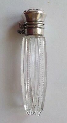 Antique Cut Glass Chatelaine Scent Bottle, Sterling Silver Top
