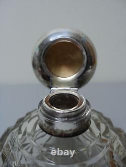Antique Cut Glass Cologne / Toiletries Jar/ Bottle, Eng. Sterling Silver Stopper