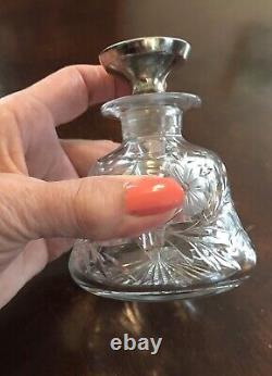 Antique Cut Glass Perfume Bottle Sterling Silver Guillicoch Enameled Stopper