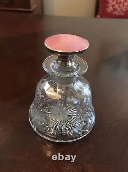 Antique Cut Glass Perfume Bottle Sterling Silver Guillicoch Enameled Stopper