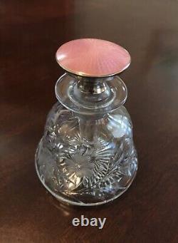 Antique Cut Glass Perfume Bottle Sterling Silver Guillicoch Enameled Stopper