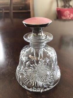 Antique Cut Glass Perfume Bottle Sterling Silver Guillicoch Enameled Stopper