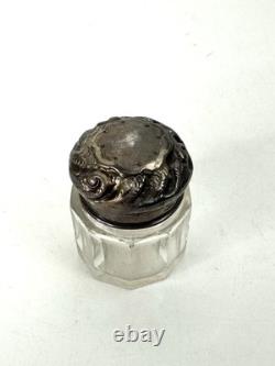 Antique Cut Glass Talcum Powder Pot Sterling Silver Lid 1904 Birmingham England