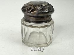 Antique Cut Glass Talcum Powder Pot Sterling Silver Lid 1904 Birmingham England