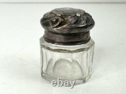 Antique Cut Glass Talcum Powder Pot Sterling Silver Lid 1904 Birmingham England