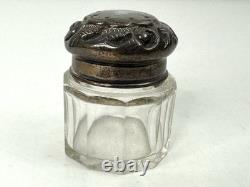 Antique Cut Glass Talcum Powder Pot Sterling Silver Lid 1904 Birmingham England