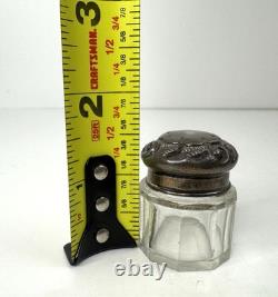 Antique Cut Glass Talcum Powder Pot Sterling Silver Lid 1904 Birmingham England