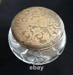Antique Cut Glass Vanity Jar Sterling Silver Lid 925 c1890-1915, Traditional