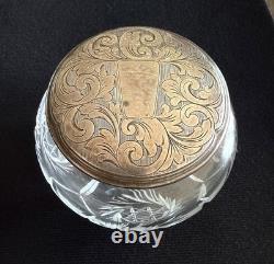 Antique Cut Glass Vanity Jar Sterling Silver Lid 925 c1890-1915, Traditional