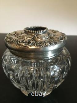 Antique Cut Glass and Sterling Silver Hair Tidy by Woodside Sterling Co