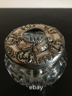 Antique Cut Glass and Sterling Silver Hair Tidy by Woodside Sterling Co