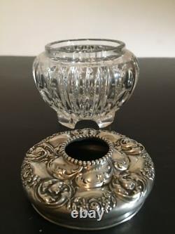 Antique Cut Glass and Sterling Silver Hair Tidy by Woodside Sterling Co