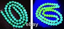 Antique Czech Green Onyx Uranium Glass Bead Necklace Sterling Silver Chain