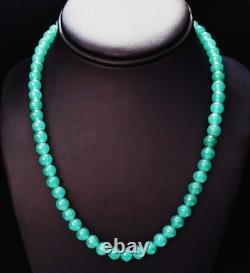 Antique Czech Green Onyx Uranium Glass Bead Necklace Sterling Silver Chain