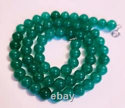Antique Czech Green Onyx Uranium Glass Bead Necklace Sterling Silver Chain