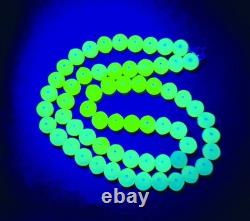 Antique Czech Green Onyx Uranium Glass Bead Necklace Sterling Silver Chain