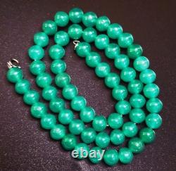 Antique Czech Green Onyx Uranium Glass Bead Necklace Sterling Silver Chain