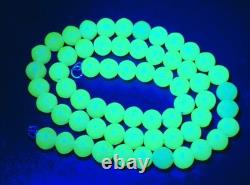 Antique Czech Green Onyx Uranium Glass Bead Necklace Sterling Silver Chain