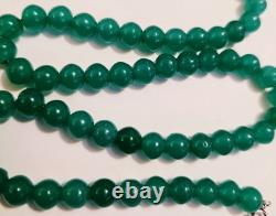 Antique Czech Green Onyx Uranium Glass Bead Necklace Sterling Silver Chain