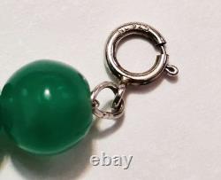 Antique Czech Green Onyx Uranium Glass Bead Necklace Sterling Silver Chain
