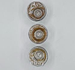Antique Czech Sterling Silver Overlay Decanter & Cordials Set Art Glass 1915s