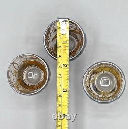Antique Czech Sterling Silver Overlay Decanter & Cordials Set Art Glass 1915s