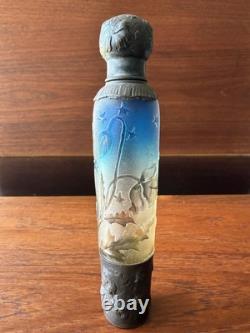 Antique DAUM NANCY Art Glass / Sterling Silver Perfume Bottle Flask
