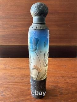 Antique DAUM NANCY Art Glass / Sterling Silver Perfume Bottle Flask