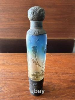 Antique DAUM NANCY Art Glass / Sterling Silver Perfume Bottle Flask