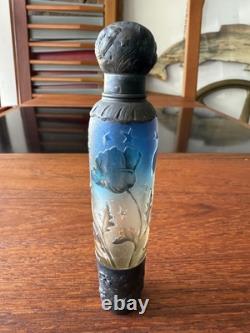 Antique DAUM NANCY Art Glass / Sterling Silver Perfume Bottle Flask