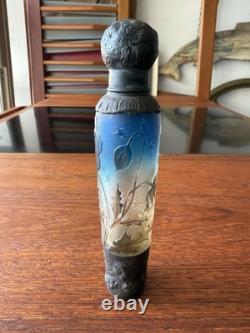 Antique DAUM NANCY Art Glass / Sterling Silver Perfume Bottle Flask