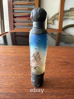 Antique DAUM NANCY Art Glass / Sterling Silver Perfume Bottle Flask