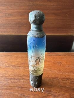 Antique DAUM NANCY Art Glass / Sterling Silver Perfume Bottle Flask