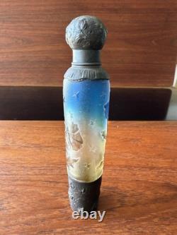 Antique DAUM NANCY Art Glass / Sterling Silver Perfume Bottle Flask