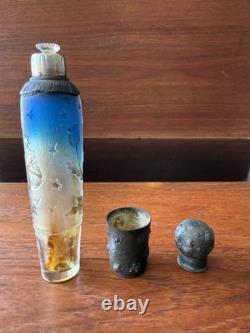 Antique DAUM NANCY Art Glass / Sterling Silver Perfume Bottle Flask